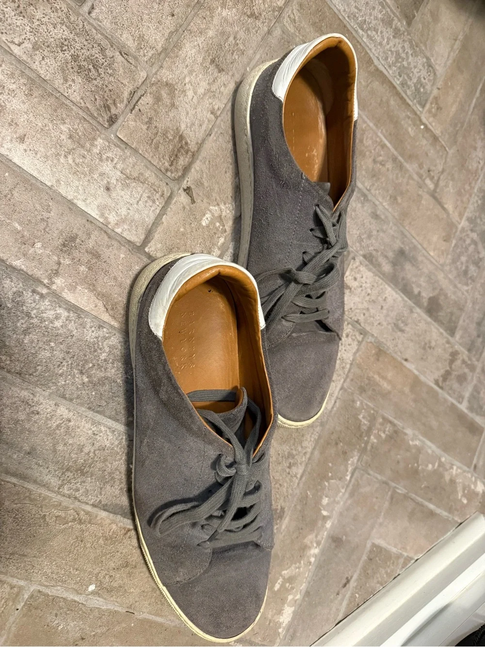Barneys New York Gray Suede Lace-Up Sneakers
